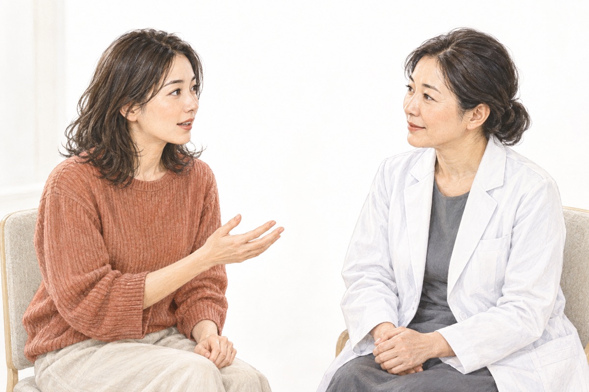 妊娠に向けた相談をする女性の編集イラスト